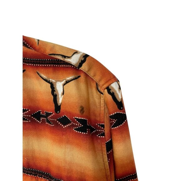 Roper Western Men's Multi Colored Sz M Bull Head Long Sleeve Shirt 15 1/2 33 - Picture 2 of 11